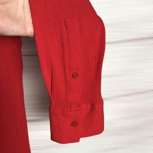 COS Red Long Sleeve Blouse Collared Top Tunic Rayon Stretch Oversized US L - Picture 6 of 9